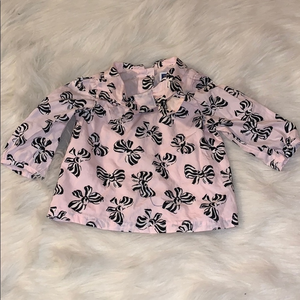 Janie & Jack pink and black bow shirt size 3-6 m